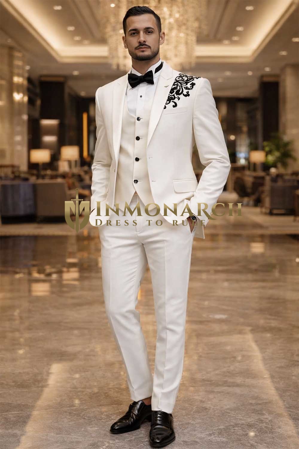 Mens Cream 5 Piece Tuxedo Suit Notch Lapel Groom Wedding Formal Outfit Set