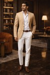 Mens Beige Linen Blazer Slim Fit Casual Two Button Summer Jacket for Men