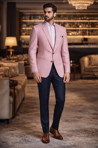 Blazer homme lin rose à carreaux