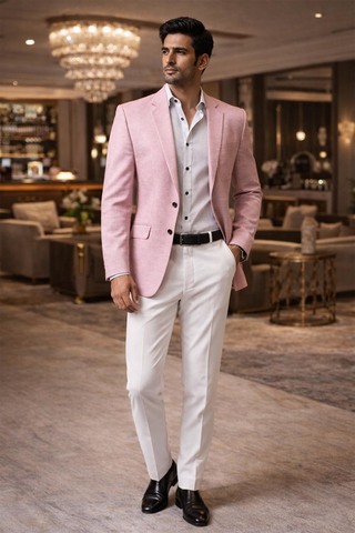 Blazer casual hombre dos botones lino rosa