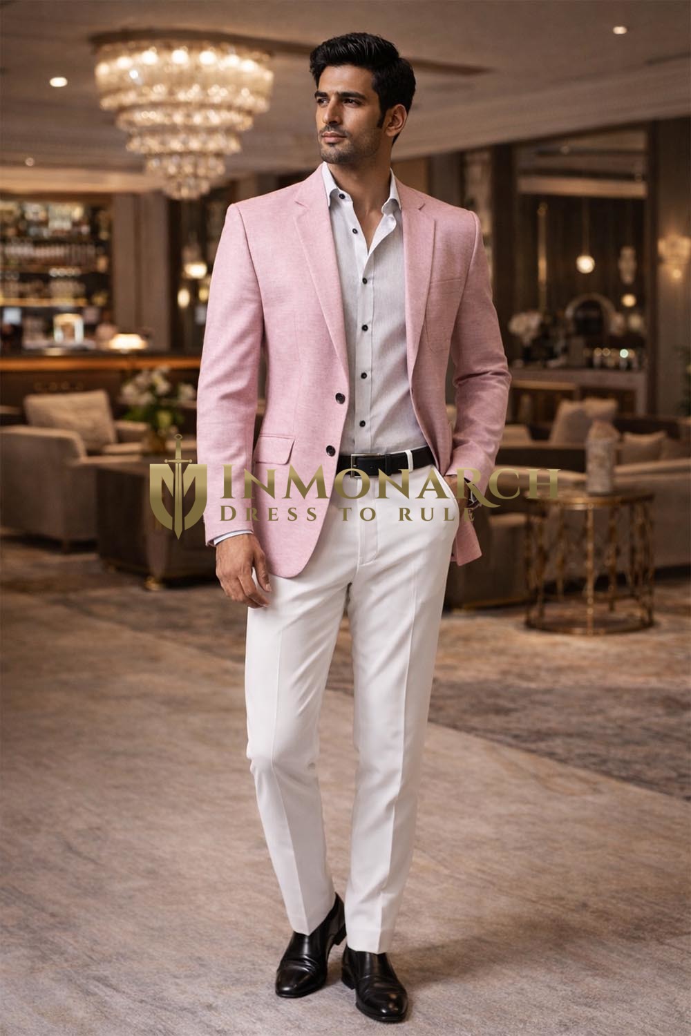 Blazer casual hombre dos botones lino rosa