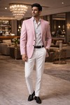Blazer casual hombre dos botones lino rosa