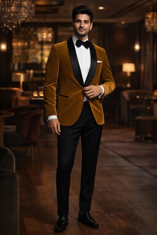 Chaqueta de terciopelo hombre un botón color beige