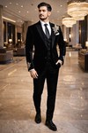 Traje negro tres piezas bordado
