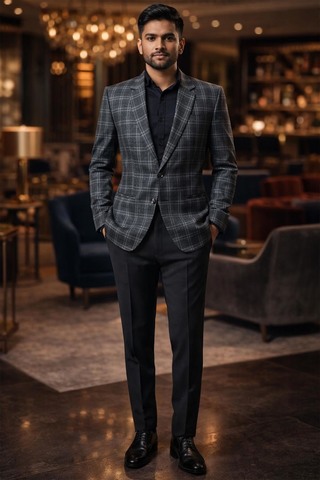 Blazer gris tweed col cranté homme