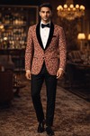 Mens Maroon Brocade Shawl Lapel Blazer Slim Fit Wedding Designer Jacket