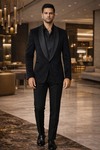 Mens Black Shawl Lapel Velvet Tuxedo Suit 2 Piece Groom Wedding Formal Wear