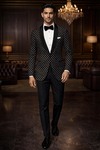 Mens Black Printed Shawl Lapel Blazer Slim Fit Cocktail Party Jacket Wear