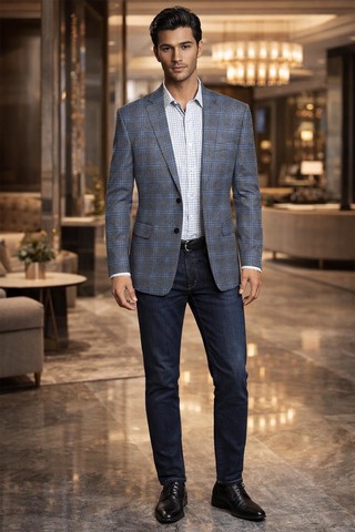 Veste homme classique à carreaux gris bleu