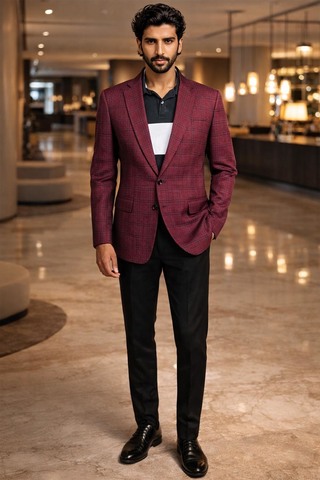 Mens Red Tweed Blazer Slim Fit Casual Formal Jacket for Men Style Wear