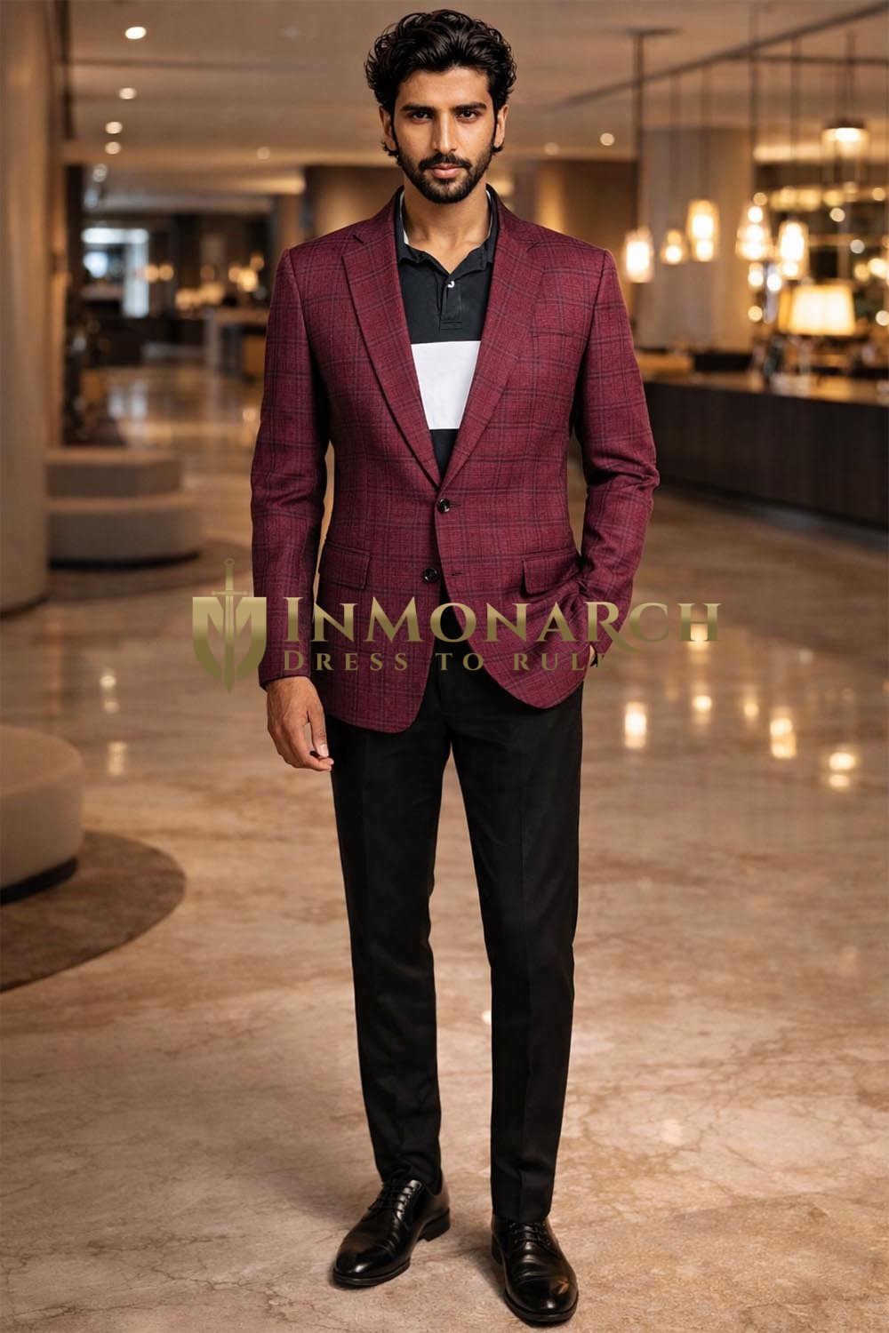 Mens Red Tweed Blazer Slim Fit Casual Formal Jacket for Men Style Wear