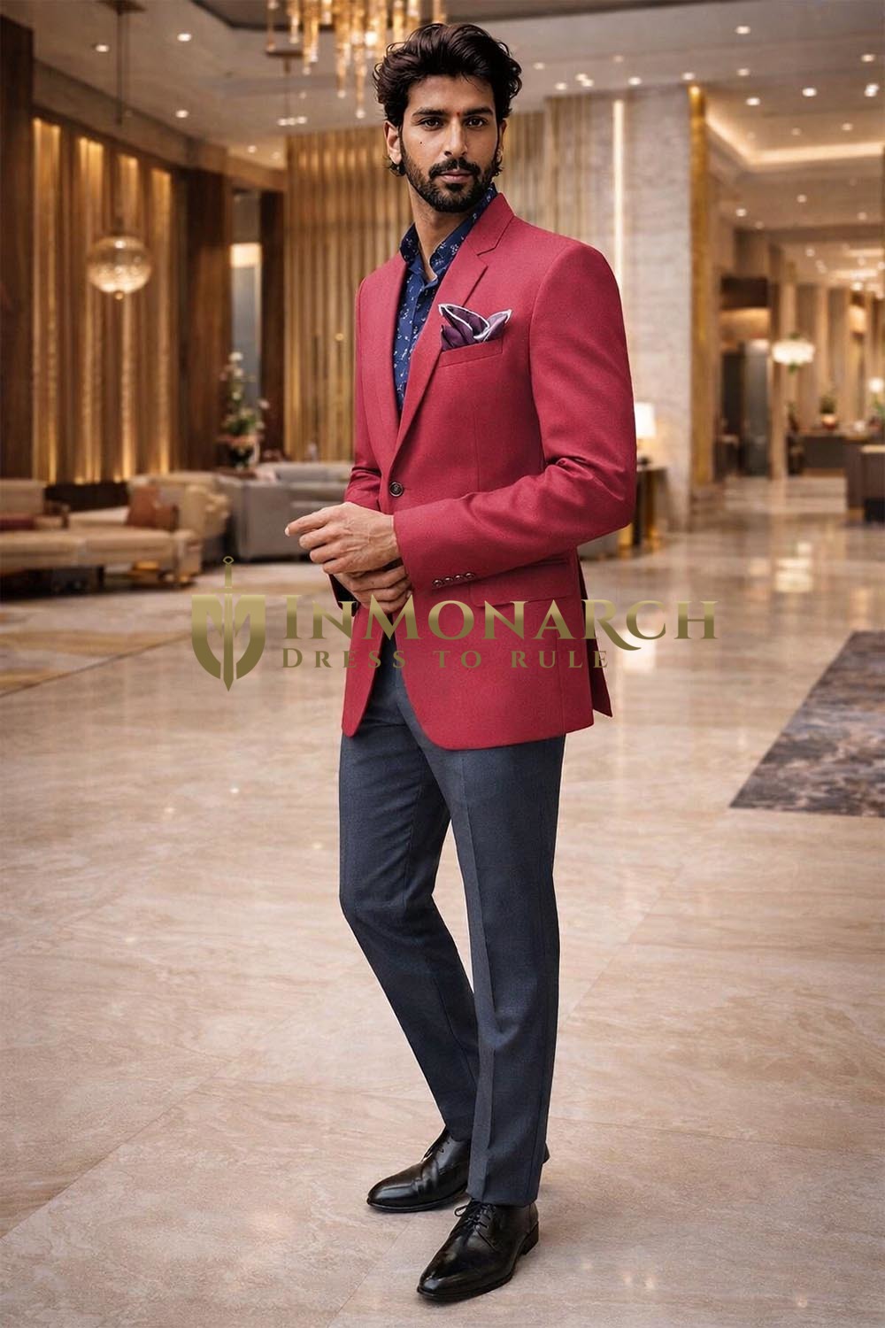 Mens Red Slim Fit Blazer Notch Lapel Casual Party Wear Sport Jacket Coat