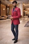 Mens Red Slim Fit Blazer Notch Lapel Casual Party Wear Sport Jacket Coat