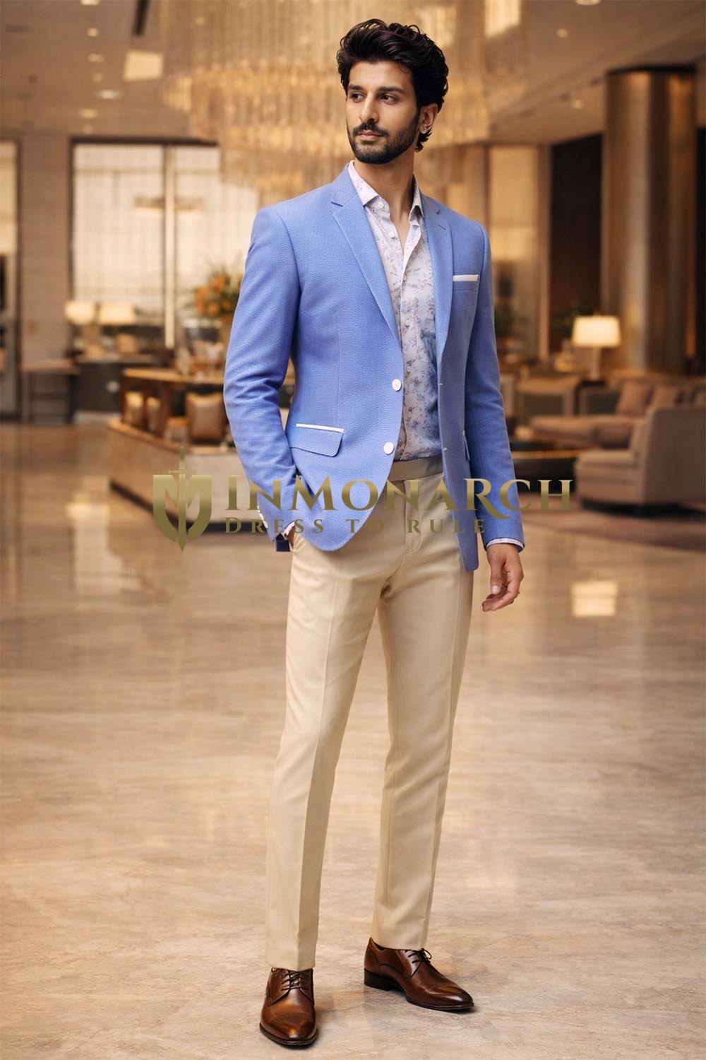 Chaqueta formal azul cielo dos botones