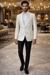 Mens White Slim Fit Tuxedo Blazer Shawl Lapel Wedding Party Wear Jacket