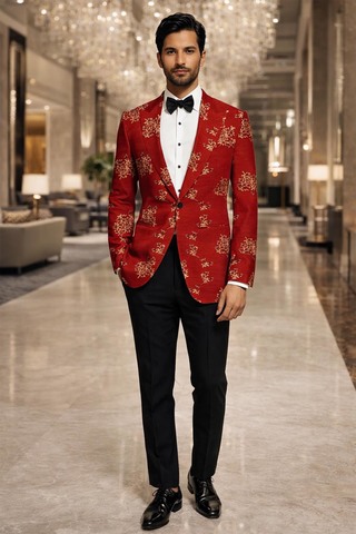 Veste blazer homme col châle brodé