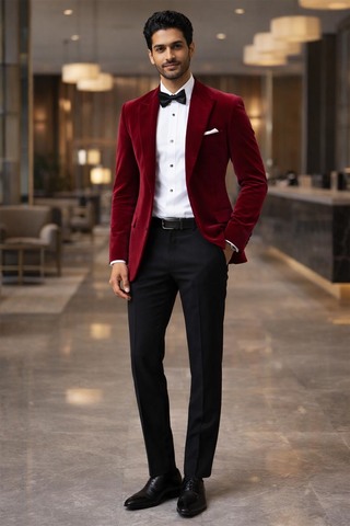 Veste de soirée en velours bordeaux pour homme
