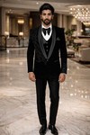 Esmoquin negro bordado elegante hombre
