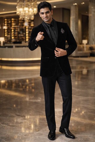 Traje tuxedo negro terciopelo lujo