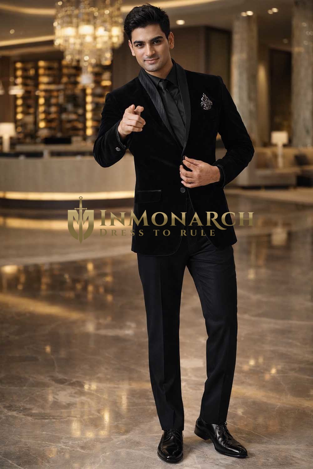 Traje tuxedo negro terciopelo lujo
