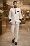 Traje Jodhpuri blanco 5 botones 2 piezas
