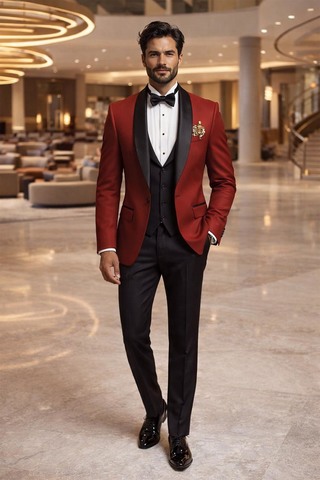 esmoquin rojo elegante 5 piezas