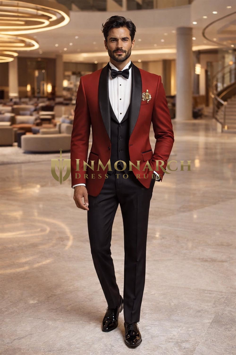esmoquin rojo elegante 5 piezas