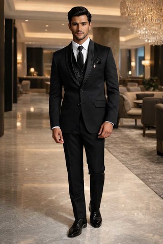 Schwarzer Slim Fit Smoking Schalkragen