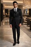 Mens Black Shawl Lapel Tuxedo Suit 7 Piece Groom Wedding Formal Outfit