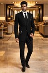Mens Black Shawl Lapel Tuxedo Suit 7 Piece Groom Wedding Formal Attire