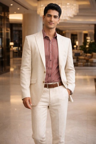 Mens Ivory 2 Piece Tuxedo Suit Peak Lapel Groom Wedding Formal Outfit