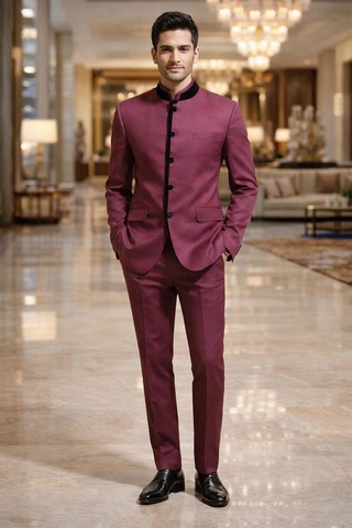 Mens Pink Linen Jodhpuri Suit 2 Piece Nehru Collar Groom Wedding Outfit
