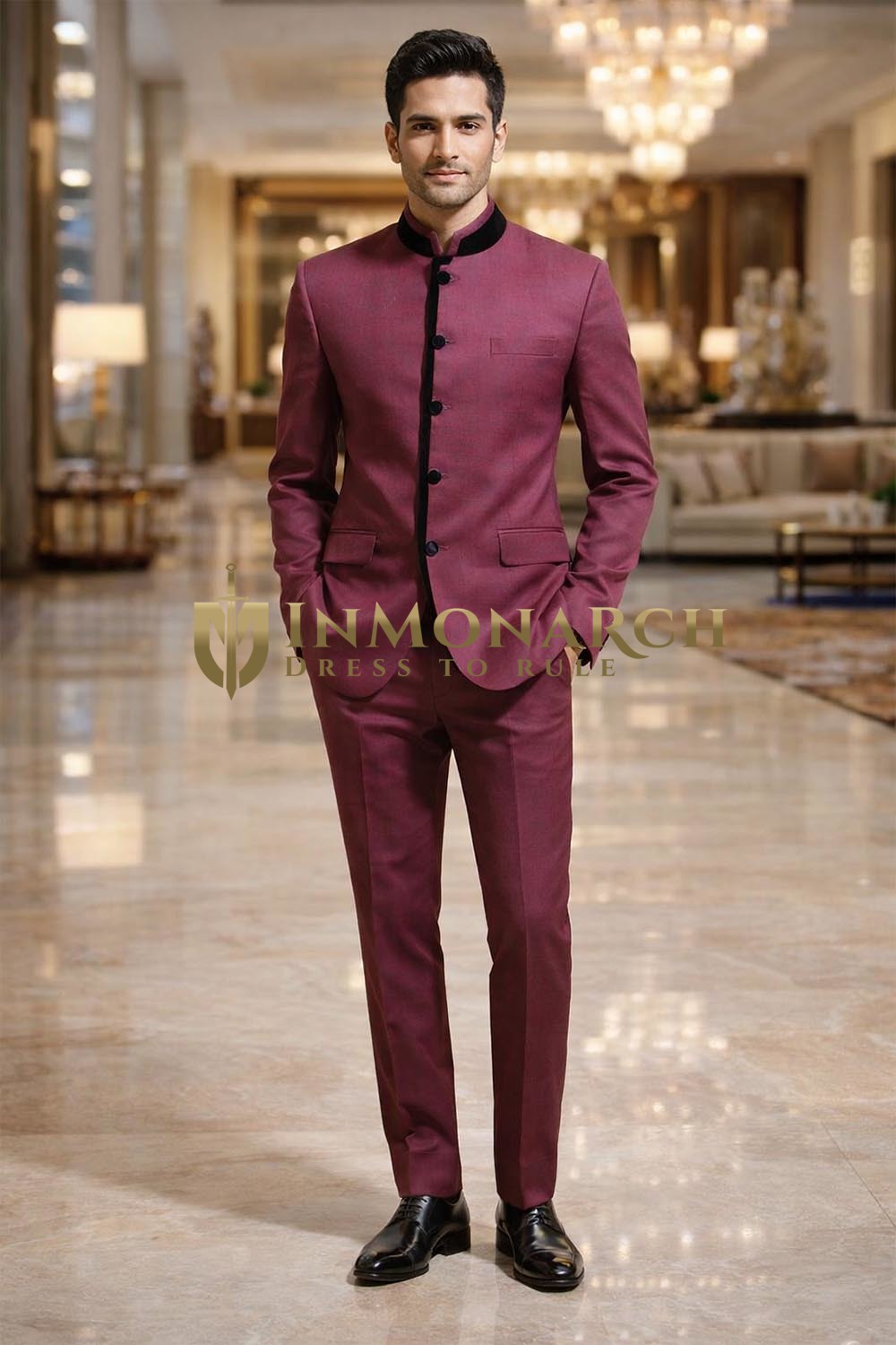 Mens Pink Linen Jodhpuri Suit 2 Piece Nehru Collar Groom Wedding Outfit