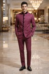 Mens Pink Linen Jodhpuri Suit 2 Piece Nehru Collar Groom Wedding Outfit