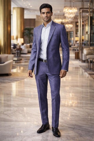 Mens Medium Purple 2 Piece Suit Linen Notch Lapel Groom Wedding Outfit