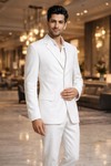 Mens White Linen 3 Piece Suit Notch Lapel Groom Wedding Formal Outfit