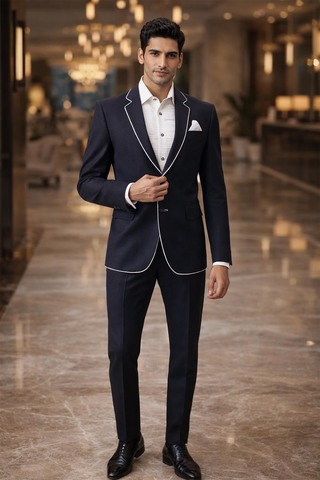 Black Linen Tuxedo Suit for Men Wedding | InMonarch