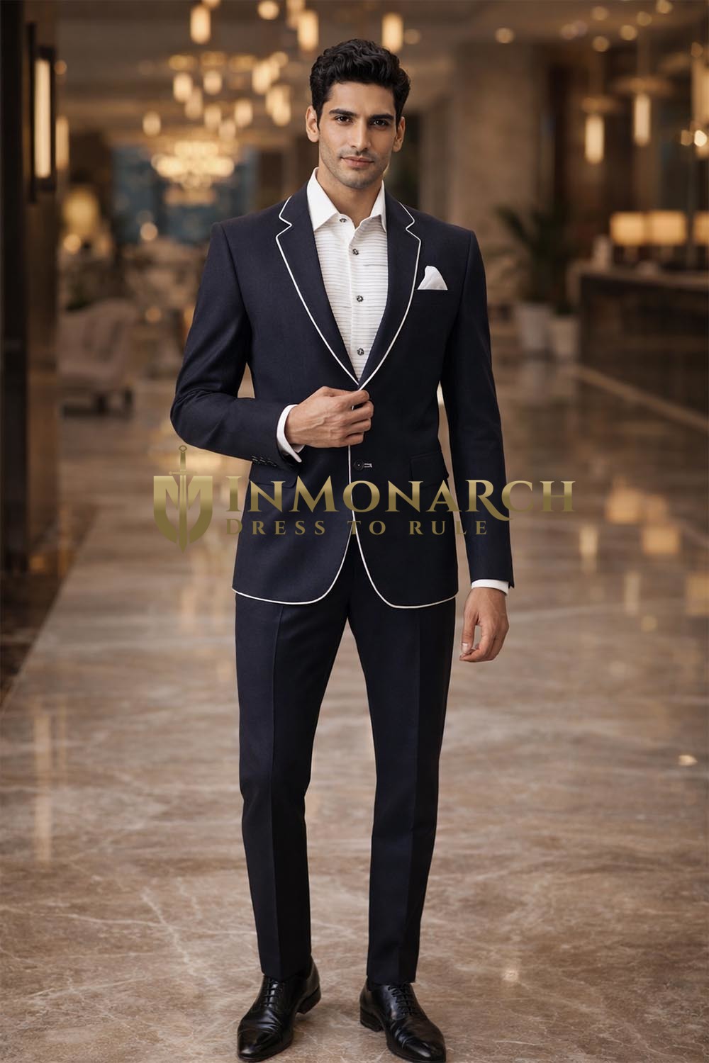 Mens Black Linen 3 Piece Tuxedo Suit Shawl Lapel Groom Wedding Outfit