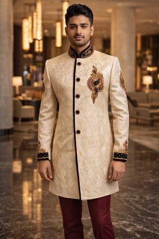 Costume indo occidental ivoire bordeaux