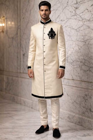 Sherwani indo occidental crème brodé