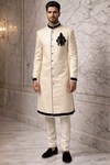 Mens Cream Indo Western Outfit Wedding Designer 2Pc Groom Fusion Wear Set