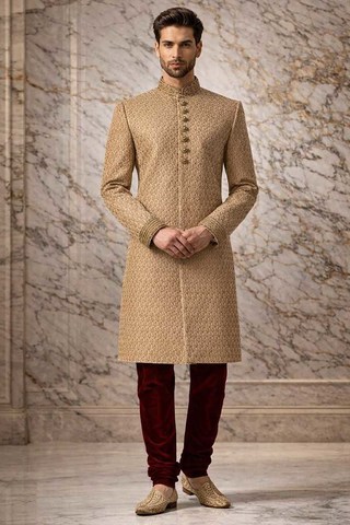 Costume indo occidental bleu brodé mariage