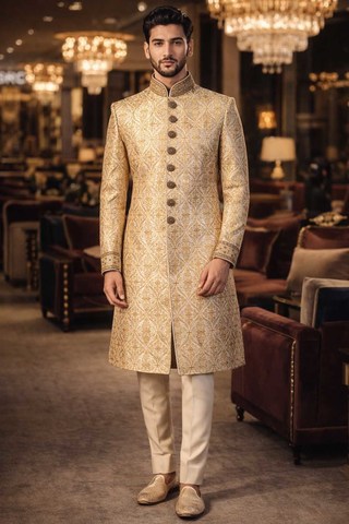 Costume de marié beige brodé luxe