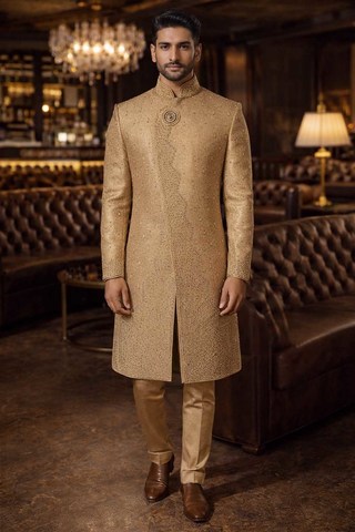 Costume indo occidental beige brodé dori
