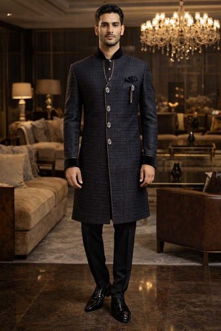 Sherwani indo occidental mariage noir