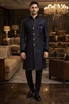 Mens Black Sherwani for Groom Wedding Designer Embroidered 4Pc Classic Set