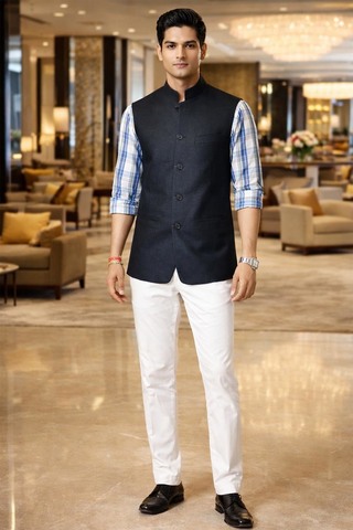 Chaleco Nehru lino cinco botones