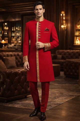 Indo-Western Anzug Rot Kupfer Herren