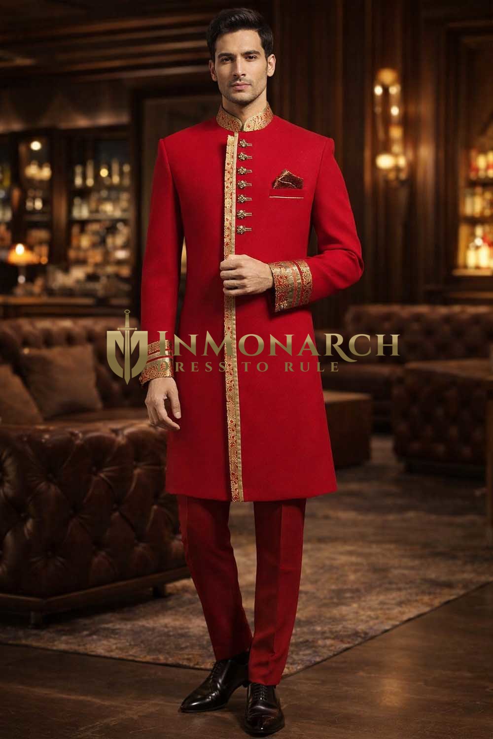 Indo-Western Anzug Rot Kupfer Herren