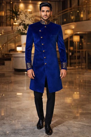 Costume indo occidental angrakha bleu